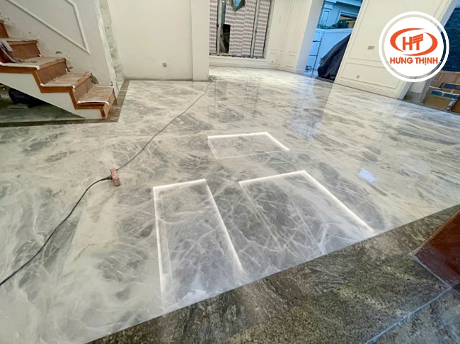 Thực tế sàn nhà lát đá Thạch Anh Cristallo