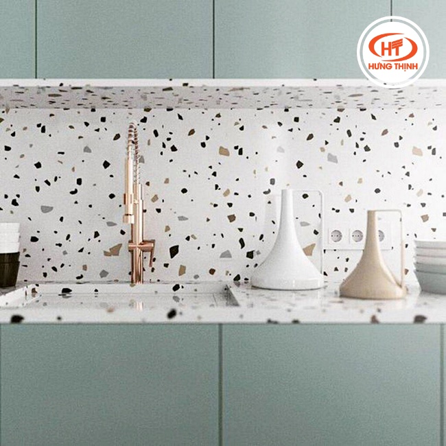 Mặt đá bếp nhân tạo Terrazzo nổi bật với các hạt trang trí độc đáo