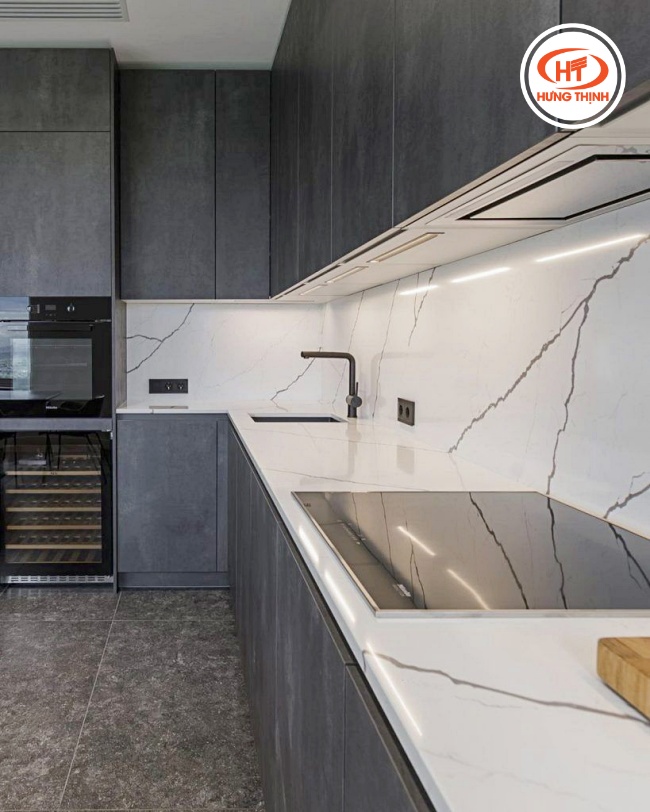 Hình ảnh mặt bàn bếp ốp đá nhân tạo Vicostone